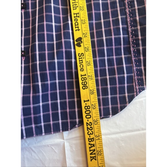 Bugatchi Shirt Shaped Fit Mens XL Blue Purple Check Button Up Long Sleeve - Picture 8 of 12
